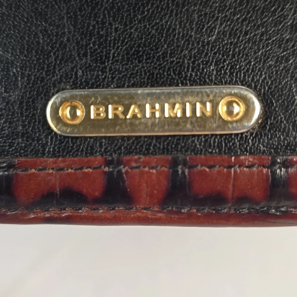 Brahmin Ady Tuscan Collection Wallet Black Leather Brown Croc Embossed Trim